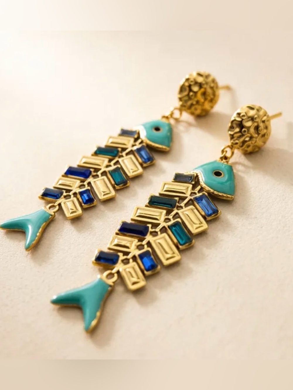 Turquoise & Blue Color Fish Drop Earrings - Women Jewelry